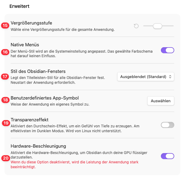 Erweitere Einstellung Darstellung Erweitere Einstellung Darstellung