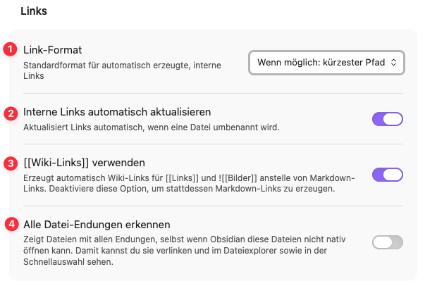 Einstellung Links Einstellung Links